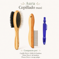 Pack Aura Cepillado Maxi con cepillo doble Duvo tamaño L, peine con mango de bambú y pinza quita garrapatas Duvo