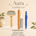 Pack Aura Cepillado Rizos con carda metálica Duvo, peine con mango de bambú y pinza quita garrapatas Duvo