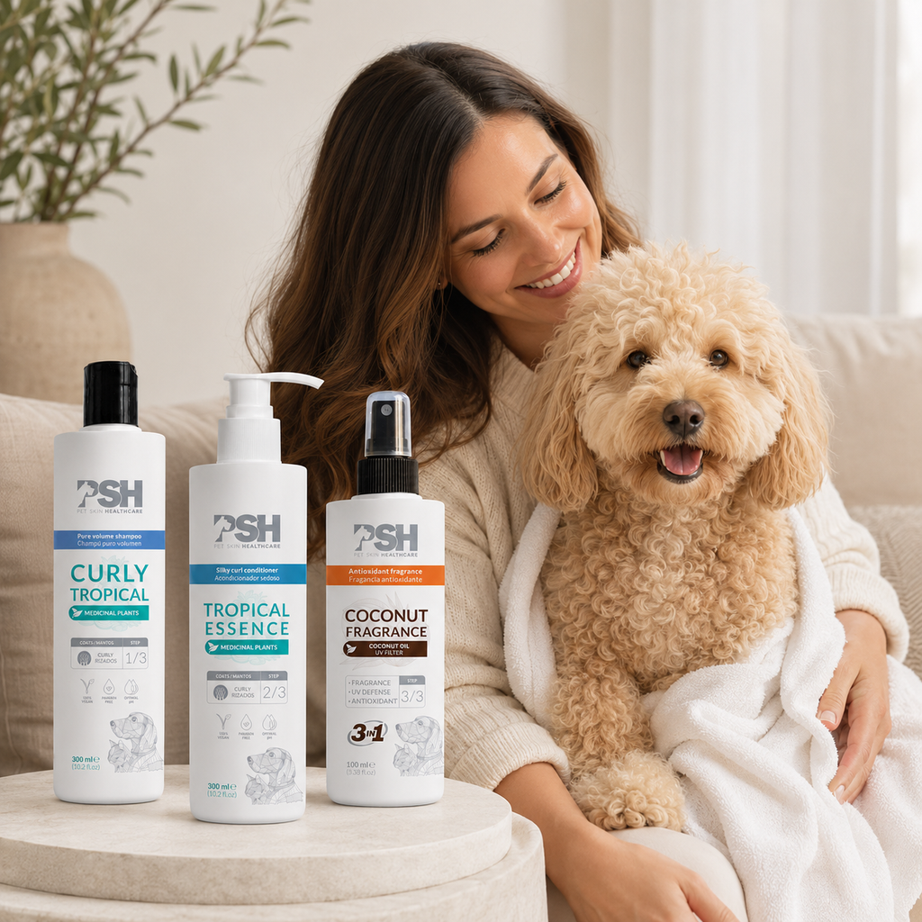 Pack Aura Manto Rizado con productos PSH para perros de pelo rizado, ondulado o con textura