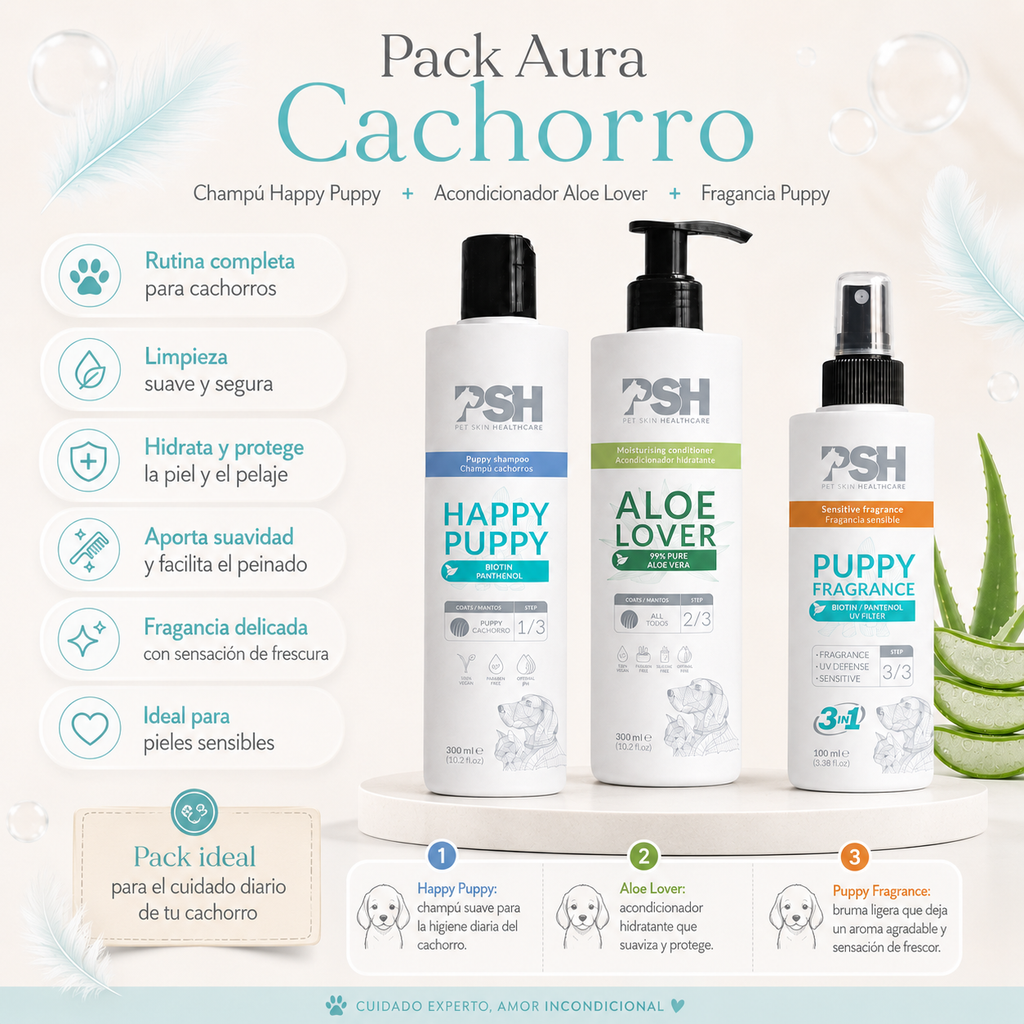 Pack Aura Cachorro con productos PSH para una rutina de baño suave para cachorros