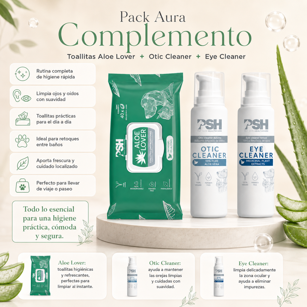 Pack Aura Complemento con productos de higiene PSH para reforzar el cuidado diario del perro