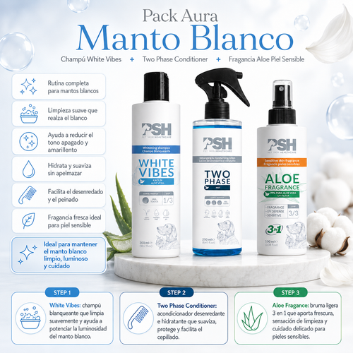 Pack Aura Manto Blanco con productos PSH para perros de pelaje blanco o claro