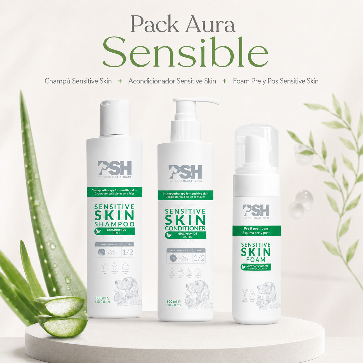 Pack Aura Sensible con productos PSH para perros con piel sensible o delicada